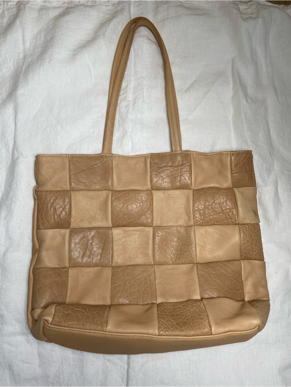 Primecut Tan Checkered Leather Tote Bag